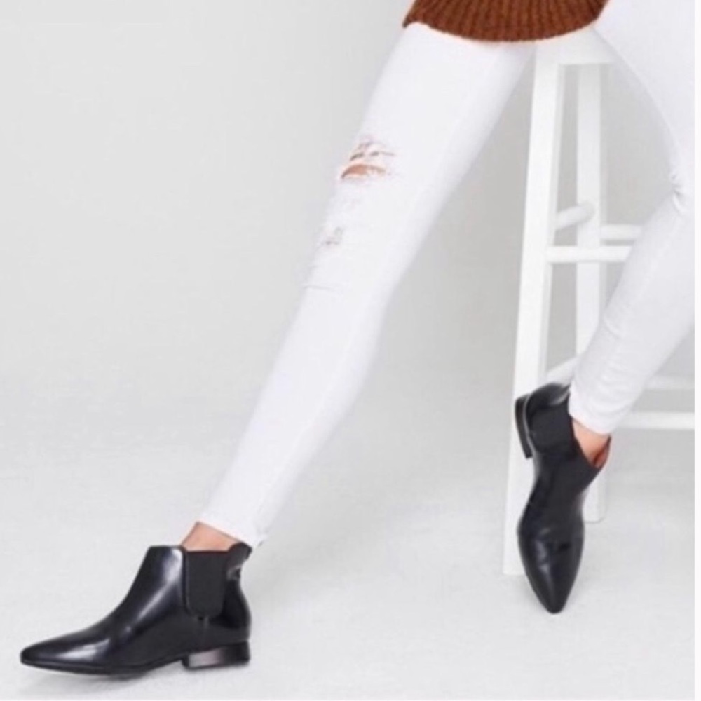 Madewell Nico Pointed Toe Black Chelsea Patent Leather Bootie